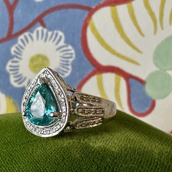 Vintage 14k Diamond Topaz Ring Size 8 - Picture 2 of 10